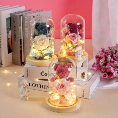 China Chinese Year Must-Have Real Touch Immortal Preserved Roses Eternal Moss Bear With Light for sale