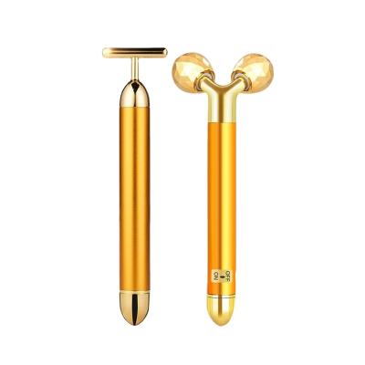 China Factory Supplier 24k Gold Face Lift Anti Energy Beauty Bar Wrinkle Face Massager 2 in 1 for sale