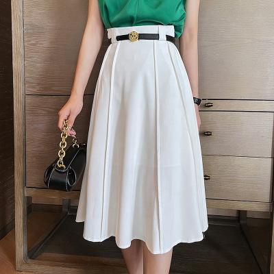 China Hanna Summer New Style Casual Lady High Waist Blank Color Breathable Midi Skirt Pleated Breathable Loose A Line Skirt For Women for sale