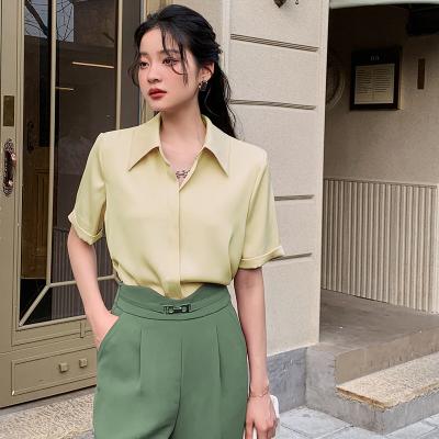 China Hanna Summer Promotion Solid Color Women Cheap Washable Breathable Short Sleeve Blouses Elegant Blouses For Women for sale