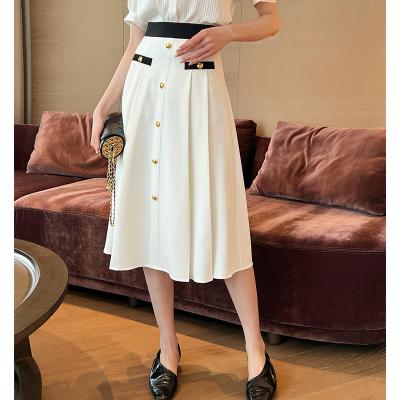 China Hanna Wholesale Price White /Black High Mid Simple Waist Breathable Elegant Ladies Midi Skirt Pleated Design Knee Length Skirts For Women for sale