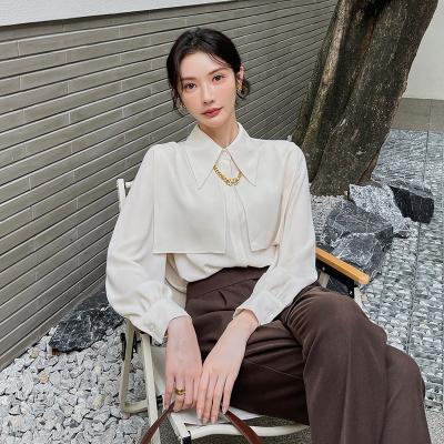 China Hanna Autumn Anti-pilling Style Simple Formal Ladies Turn Down Collar Chiffon Blouse White Color Long Sleeve Long Sleeve Career Top Wear Shirts For Women for sale