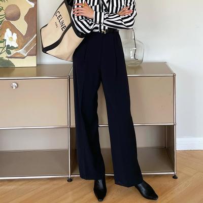 China Hanna Fall Simple Style Fashion Pants Ladies Breathable Casual Straight Solid Color High Waist Wide Leg With Belt Pants For Women for sale