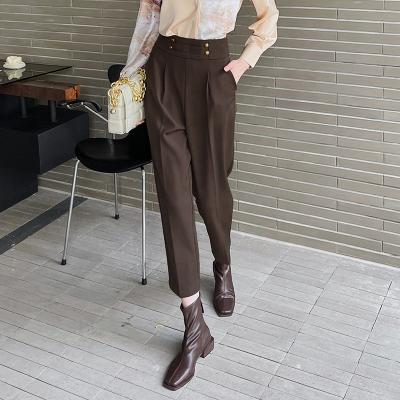 China Hanna Autumn Simple Formal Casual Anti-wrinkle Ladies Pocket Cropped Pants Mask Color Career Wear For Women for sale