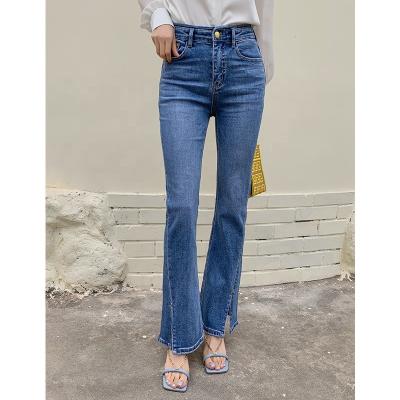 China Hanna Wholesale Fall Autumn Blue Breathable White Black Elastic Flare Split Jeans Women Pants Woman Skinny Jeans Pants Jean Femme for sale