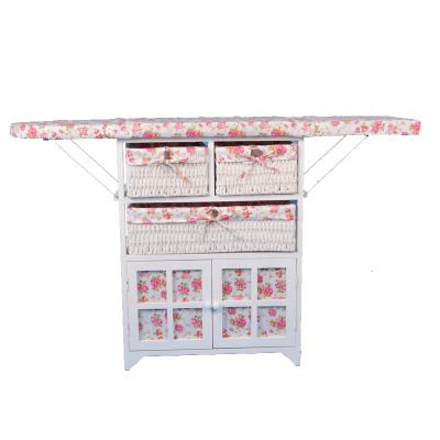 China Factory Wholesale Country Environmental Friendly Rustic Style Wooden Folding Ironing Board With Storage Drawers For Living Room Furniture for sale