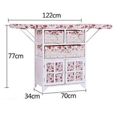 China 100% Hot Wholesale Eco-Friendly Folding Home Ironing Board Furniture Country Factory Price Wooden Storage Cabinet With Wicker Drawer for sale