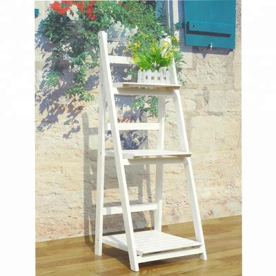 China Durable Environmentally Friendly Hot Selling Three-Layer Pallet Flower Ladder Folding Wooden Ladder Shelf for sale