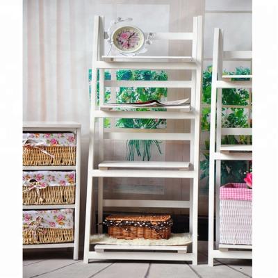 China Environmental Friendly Factory Hot Selling 4 Tier Flower Wood Ladder Rack Folding Display Stand for sale