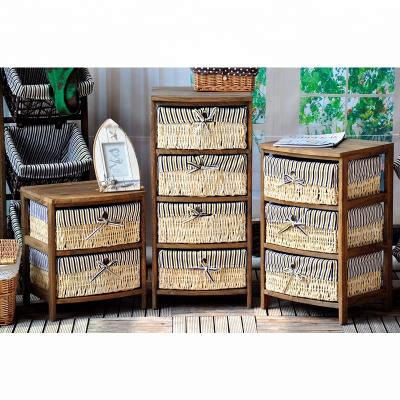 China Eco-friendly hot wholesale wooden storage cabinet with woven basket for living room furniture sets for sale