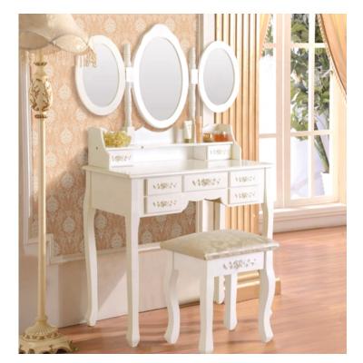 China Simple Atmosphere Customized Modern Wood Foldable Mirror Dressing Table With 7 Drawers And Stools for sale