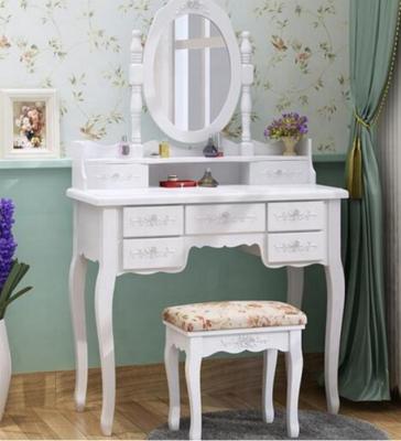 China Simple Atmosphere Hot Selling Modern Wooden Dressing Table Mirror Dressing Table With 7 Drawers And Stools for sale