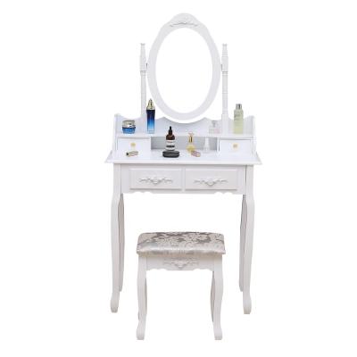 China Simple Atmosphere Custom Bedroom Wooden Dressing Table Set With Oval Makeup Mirror And 4 Drawer Dressing Table for sale