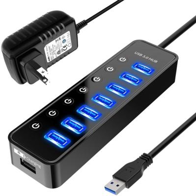 China For Laptop Desktop PC For Ps4 Ps5 Laptop Wholesale Accessories Powered 7 Ports Usb Hub 3.0 Usb Hub With Charging Left Led Switches for sale