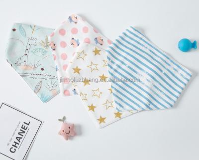 China Washable In Stock Printing Reusable Soft Baby Bibs Cotton Muslin Bandana Baby Triangle Saliva Absorbing for sale