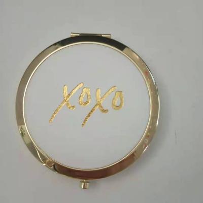 China White Pocket Mirror PU Gold Makeup Mirror for sale