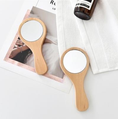 China Customized Customized Logo Pocket Mirror Makeup Hand Mirror Magnifying Dressing Bamboo Wooden Mirror for sale