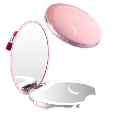 China Portable Mini Round Lady LED Lighted Makeup Mirror With USB for sale