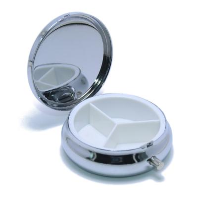 China Portable Small Capsule Organizer Case Medicine Container Holder Stainless Steel Pill Box Travel 50mm Round Economical Metal Silver Storage for sale