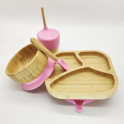 China Minimalist Feeding Cutlery For Kids Silica Gel Chuck Design Bamboo Baby Bowls And Dishes for sale