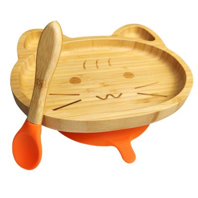 China Cartoon Baby Learn To Eat Cup Drop-proof Cat Kids Suction Dish Bamboo Children 21x18.5x4cm for sale