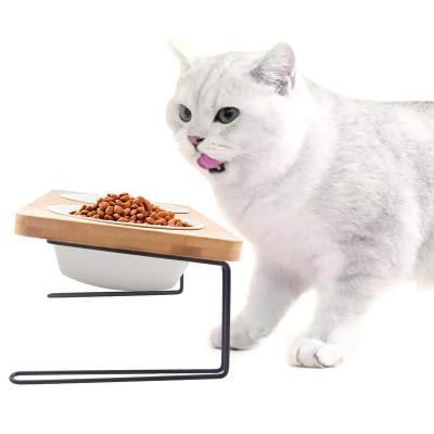 China Amazon Automatic Sells Water Resistant Outdoor Bamboo Fit Lifting Pet Cat Feeder With Ceramic Bowl for sale