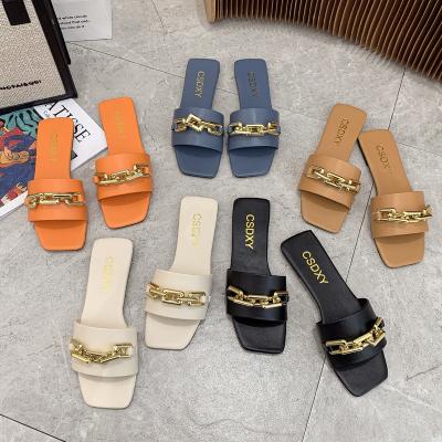 China Large Size Lightweight Luxury Chain Slippers Women Flat Sandals M666 for sale