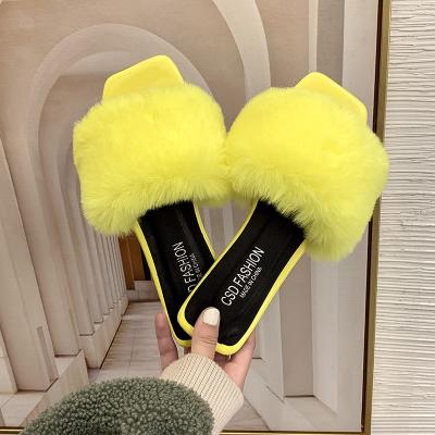 China Winter Plush Steel Lady Slippers Artificial Fur Slippers Lovely Toe Lady Sandals W33 for sale