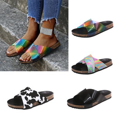 China Damping transparent slippers 722 color fashion women's flat cross sandals for sale