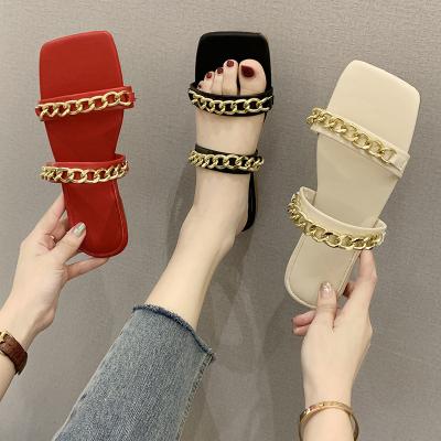 China Light Weight 5 Color Metal Accessories PU Sandals Chain Slipper CL62 for sale