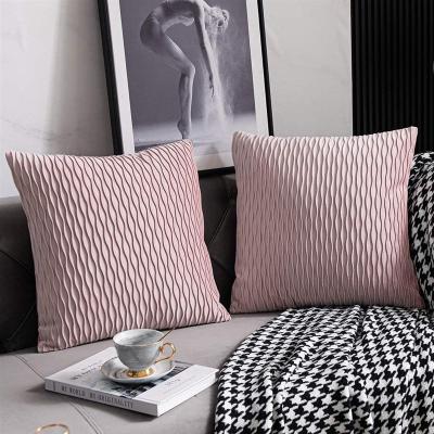 China Amazon Folded Warm Decorative Plain Pleated Quilted Soft Velvet Cushion Cases With Striped Wave For Couch Sofa for sale