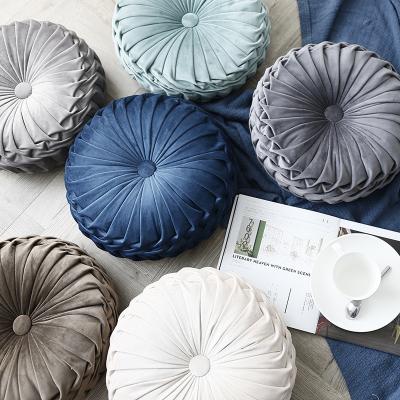 China Durable Decorative Soft Velvet OEM Handmade Pleated Round Tatami Tatami Pad Pillow Floor Cushion Solid Color Handmade Pleated for sale