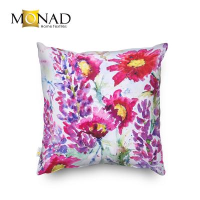 China Sustainable Wholesale Digital Print Watercolor Floral Square Cushion Cover Polyester for sale