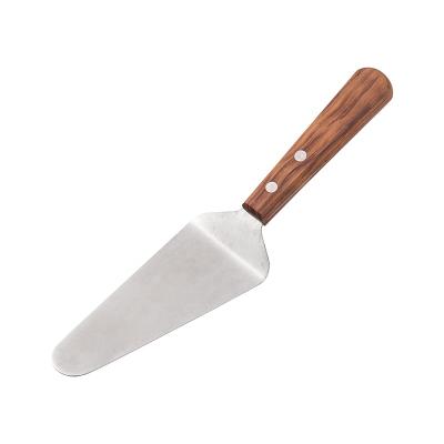 China Sustainable Multifunctional Stainless Steel Cake Server Pizza Turner Serving Food Utensil With Wooden Handle for sale