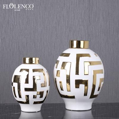 China Modern Home Decorative Storage Stocked Items New Designs Large White And Gold Bottled Ceramic Ginger Temple Jar for sale