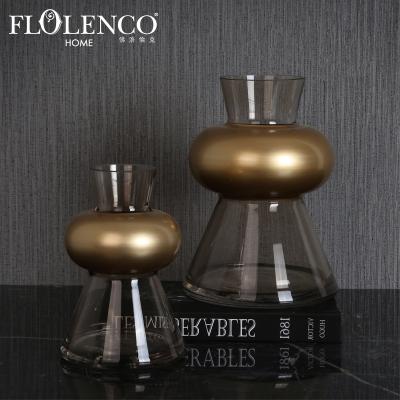 China Luxurious Europe Home Accent Gold Tapered Gold Glass Flower Vases Decor For Wedding Table for sale