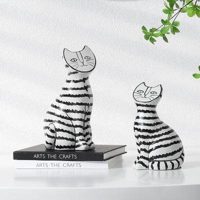 China Minimalist Abstract Tabletop Ceramic Sculpture Figurines Decor Statue Cat Statue Modern Art Animal Ornaments For Home Decor for sale