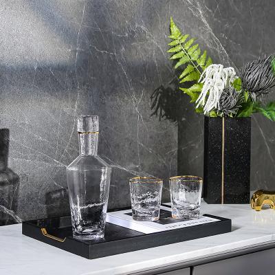 China Modern Glass Texture Stocked Whiskey Bottle Crystal Wine Glass Set With Cup Glass Decanter Set For Gift for sale