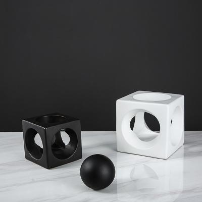 China Minimalist home pieces of black accent decor accessories/white ceramic square decoration for sale