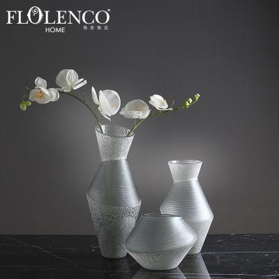 China Gray Frosted Glass Flower Wedding Geometric Glass Vase European Nordic Vases for sale