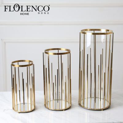 China Stocked Wedding Round Metal Frame Stand Tall Gold Flower Vase For Hotel Decor for sale