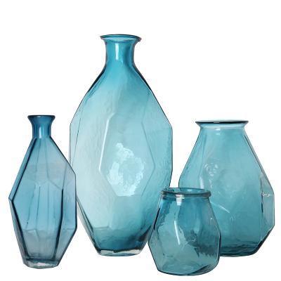 China Cheap Elegant Light Blue Glass Vase Tabletop Vases To Europe For Home Decorative for sale