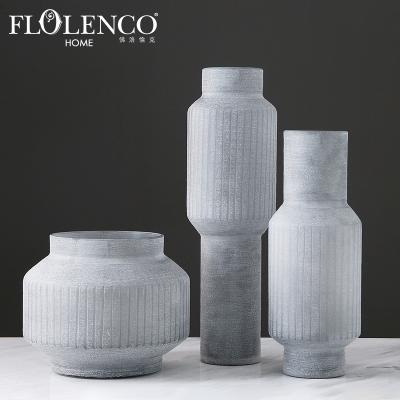 China Home Product Glass Flower Decorations China Factory Matte Frosted Gray Flower Vases Modern For Hotel Centerpieces for sale