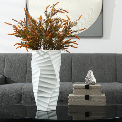 China 2021 Handmade Twisted White Ceramic Large Modern Flower Vase Stocked Textured Art New Product For Wedding Centerpieces for sale