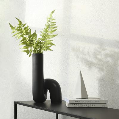 China Stocked Cylinder Top Modern Home Decoration Black Tubular Ceramic Flower Vase for sale