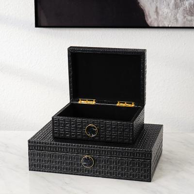 China Premium Modern Home Decorative Brass Jewelry Box Storage Leather Decorative Organizer For Necklace Accessories for sale