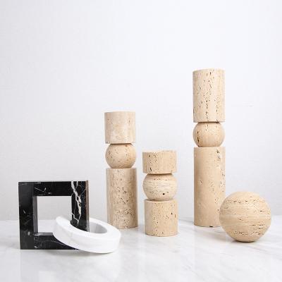 China Premium Modern Nordic Decorative Natural Stone Candle Holder Stocked Tealight Pillar for Home Decor for sale