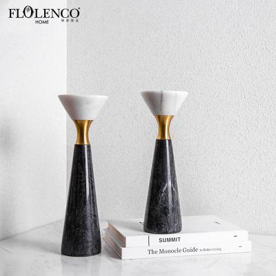 China Stocked Luxury Marble Hourglass Candle Holders Nordic Black Antique Golden Candlestick Abstract Design for sale