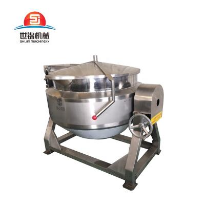 China Vegetable Processing Plant 200LFood Cooker Steamer/Gas/Electric Jacket Kettle With Double Agitator Mixer Kettle Fruit Lined Jam Cooking Equipment for sale