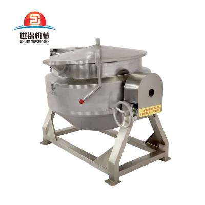 China Industrial Steam Heated Boiling Coated Sauce Pot Vegetable Processing Plant 200L Cooking Vessel Bone Broth Soup Kettle Tilt Cooker for sale